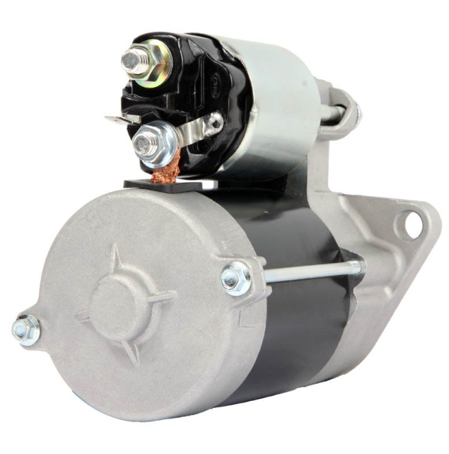 Starter motor for Kubota RTV 500, OEM EG673-63013, by ATV City; black and silver with mounting bolts.