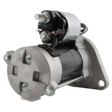 Starter motor with black body and silver mounting flange.