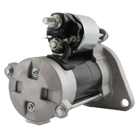 Starter motor with black body and silver mounting flange.