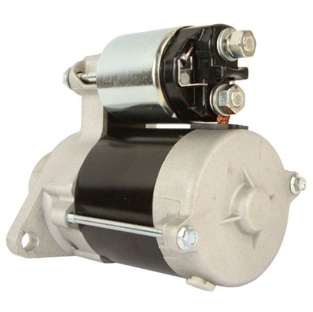 Starter motor for Cub Cadet Big Country and Kawasaki Mule KAF300, black body with silver solenoid