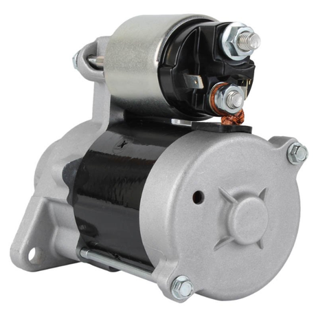 Starter motor for John Deere / Kawasaki with black and silver housing.