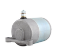 Starter motor with gray metal housing and blue cylindrical body