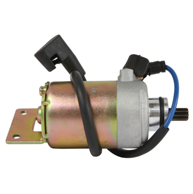 Starter motor for Polaris Phoenix/Sawtooth 200, ATV City, OEM 0453024; metallic gold housing with blue wire