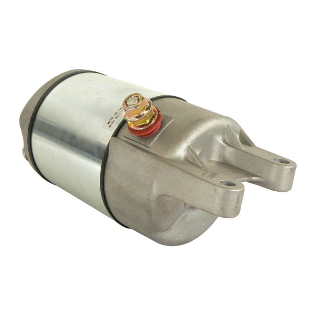 Starter motor for Honda TRX350D (1986); silver metal body, red terminal lug, OEM 31200-HA7-305
