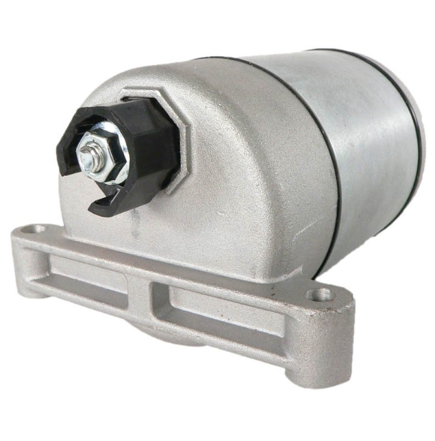 Starter motor with silver aluminum housing for Yamaha Grizzly 550/700 and Kodiak 700; OEM 28P-81890-00-00.