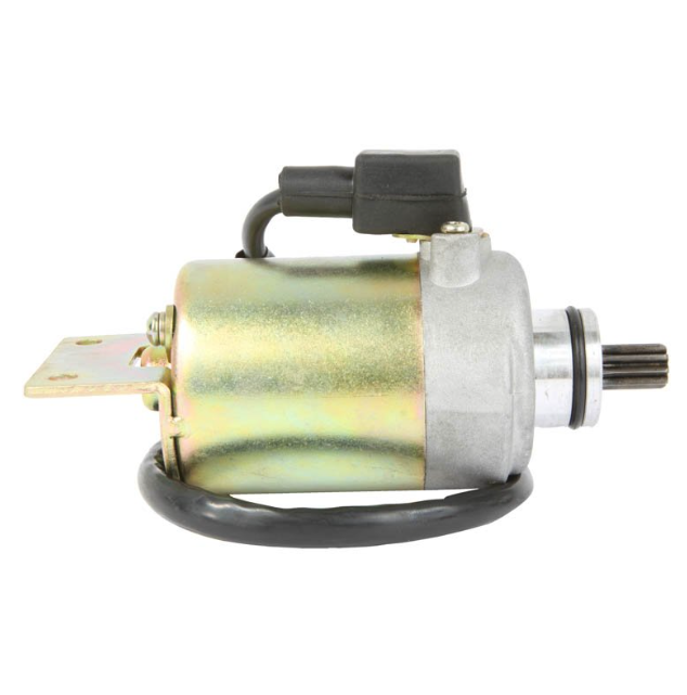 Starter motor, gold-toned body with black plug, for Kymco Mxer 150 / MXU 150 (2002–2010) OEM 31210-LLB1-900.