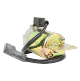 Starter motor for Kymco MXer 150 / MXU 150 (2002–2010), gold-colored housing with mounting plate and wiring.