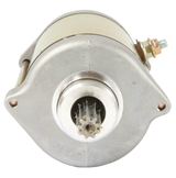 Starter motor for Kymco MXU 500 ATV with metal housing and gear pinion.
