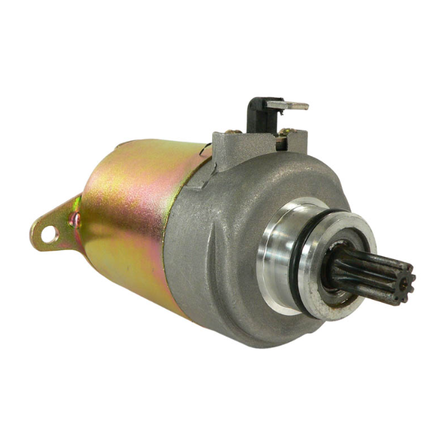 Starter motor for Eton 150 and other models by ATV City, gold housing with spline shaft