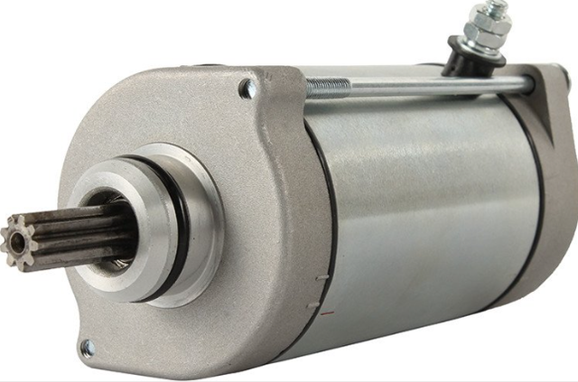 Starter motor for John Deere Gator RSX 850i/860i, OEM MIU13949, silver metal housing