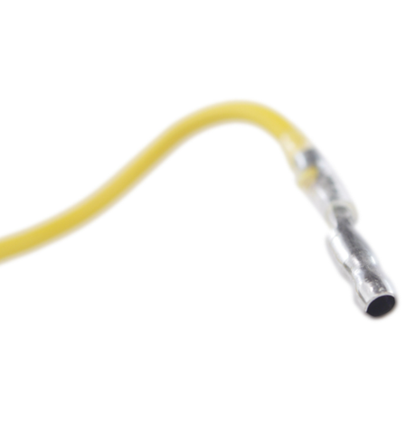 Regulator rectifier lead with yellow insulated wire and metal crimp terminal.