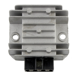 Regulator rectifier with gray aluminum housing and black multi-pin connector for ATVs