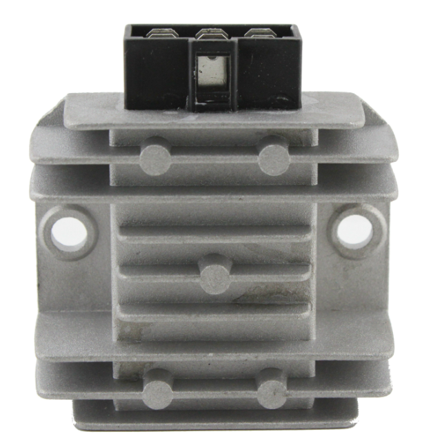Regulator Rectifier for Kawasaki ATV with gray aluminum heatsink and black 3-pin connector