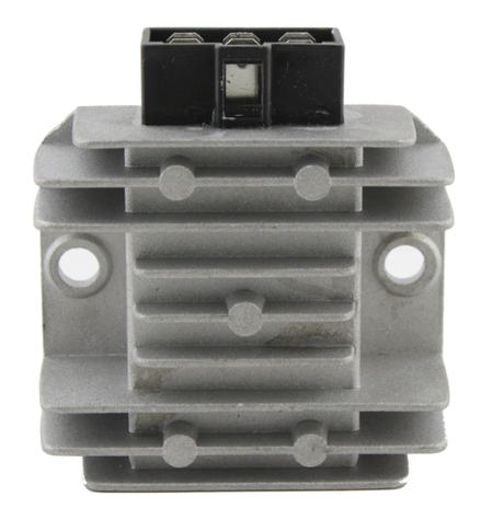Regulator Rectifier for Kawasaki ATV with gray aluminum heatsink and black 3-pin connector