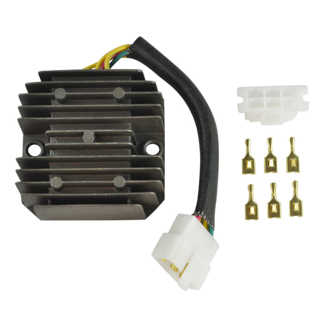 Regulator Rectifier for Polaris Phoenix 200/Sawtooth 200, DGT Agri; black heatsink, white connector, six terminals