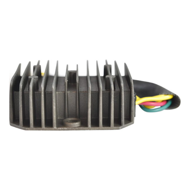Regulator Rectifier for Polaris Phoenix 200/Sawtooth 200 with black finned heatsink and multicolor wiring.