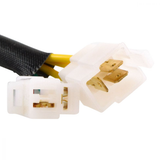 Regulator rectifier wiring harness with white plastic connectors and yellow wires