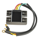 DGT Agri regulator/rectifier for Suzuki ATVs; aluminum heatsink, multi-color wiring harness with ring terminals.