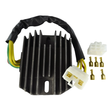 Regulator rectifier with black finned aluminum heatsink, multi-color wiring harness, and white plug