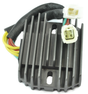 Regulator rectifier unit with black finned heatsink and color-coded wiring