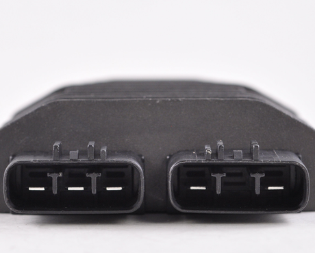 MOSFET regulator/rectifier module for ATVs, black with dual 2-pin connectors.