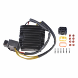 MOSFET regulator rectifier kit with black aluminum heatsink, yellow wires, and multi-pin connector