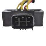 Regulator Rectifier MOSFET for ATV, black housing with a 6-pin connector and yellow/red wires