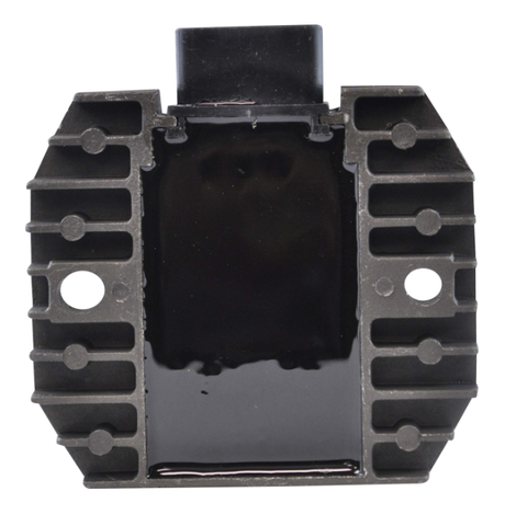 Regulator rectifier unit with black housing and ribbed side heat sink fins
