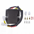 MOSFET regulator rectifier module; black ribbed housing with multi-color wires and white connectors