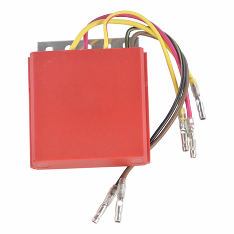 ATV City regulator rectifier for Polaris 1994–1999; red rectangular unit with yellow, pink, brown and black wires