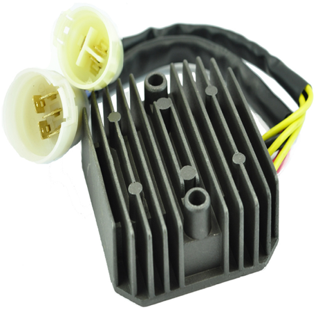 Regulator Rectifier by ATV City; black aluminum heatsink with yellow 2-pin connectors and wiring