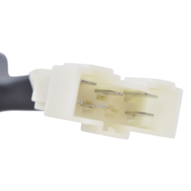 Regulator rectifier connector, white plastic, 6-pin with metal pins and black wiring
