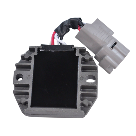 Regulator rectifier for Yamaha YFM350 Warrior/Wolverine (2002-2005), gray aluminum body with wiring harness, ATV City.