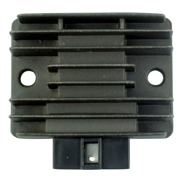 Regulator rectifier for Kawasaki KLX 650 motorcycle, black finned voltage regulator with mounting holes and connector