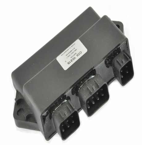 CDI Module for Yamaha YFM 660R Raptor, black ignition module with three connectors.