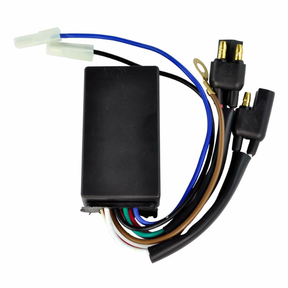 CDI Module for Polaris ATVs by ATV City; black rectangular ignition box with blue, brown and white wires