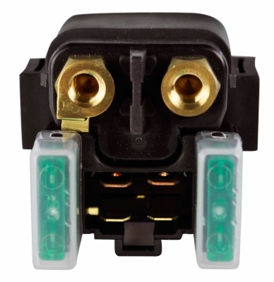 Starter relay solenoid by DGT Agri; motorcycle solenoid with dual brass terminals and side green fuse blocks.