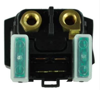 DGT Agri Starter Relay Solenoid for Yamaha ATV; black housing with brass terminals and green side components