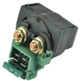 Starter relay module with black housing and green terminal block, two copper terminals.