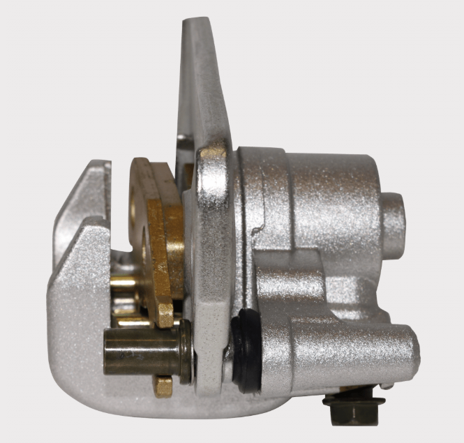 Rear left brake caliper for Can-Am Maverick, OEM 705601089, by ATV City, silver finish.