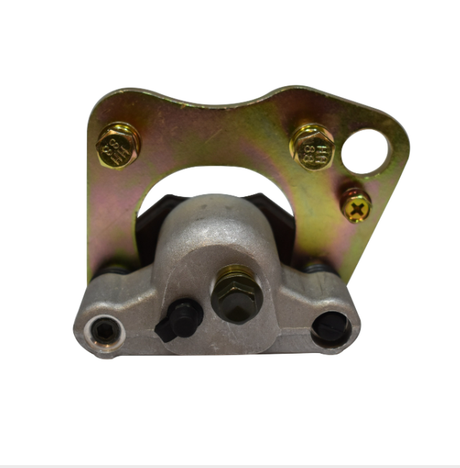 Polaris front left brake caliper with silver body and gold mounting bracket for ATVs by ATV City aftermarket replacement