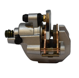 Rear left brake caliper for Yamaha Grizzly 550/700 and Kodiak 700; silver metal with copper-colored hardware