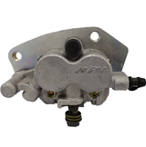 Front left brake caliper by NISSIN for Kawasaki Mule Pro-DX/Pro-DXT Diesel (2016–2020), silver finish with mounting bracket.