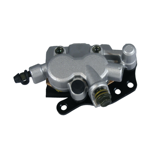 Front Left brake caliper, metallic silver with black mounting bracket, ATV City