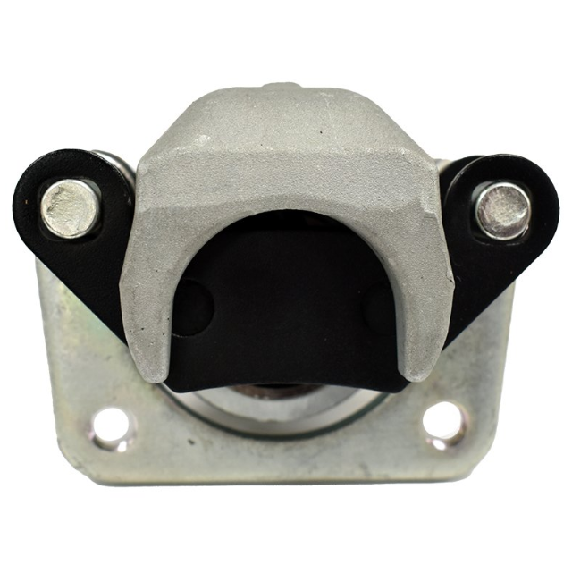 Rear left brake caliper for Polaris Ranger/RZR; ATV City, silver caliper with black mounting bracket.