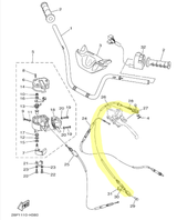 Rear brake cable for Yamaha Grizzly 550/700 (2007–2015) in exploded brake lines diagram with yellow highlighted section.