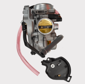 Carburetor Assembly for Kawasaki KVF360 Prairie ATV - complete carb with pink fuel line and black housing
