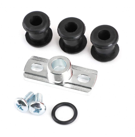 Fuel tank mounting hardware kit with silver bracket, 3 black rubber bushings, screws and O-ring for Honda TRX300