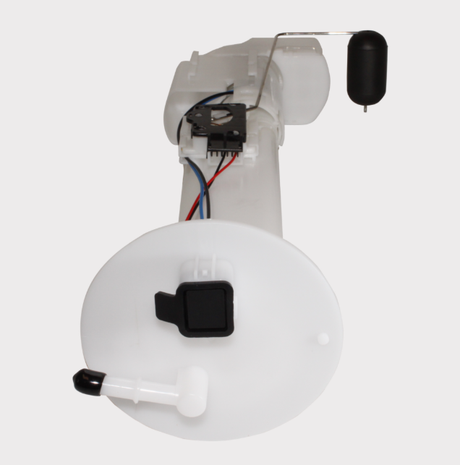 Complete fuel pump assembly, white plastic module with round float and wiring harness