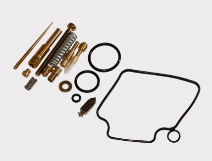 Carburetor repair kit for Honda TRX350 Fourtrax ATV (2004–2006), ATV City; brass components with O-rings and a black gasket.